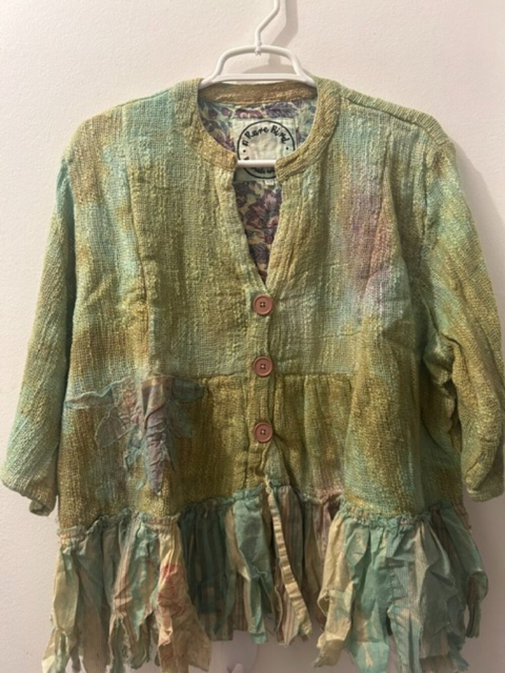 A Rare Bird Daisy Mae Hand Stitched Sun Fringe Multicolor Floral Lined Shacket